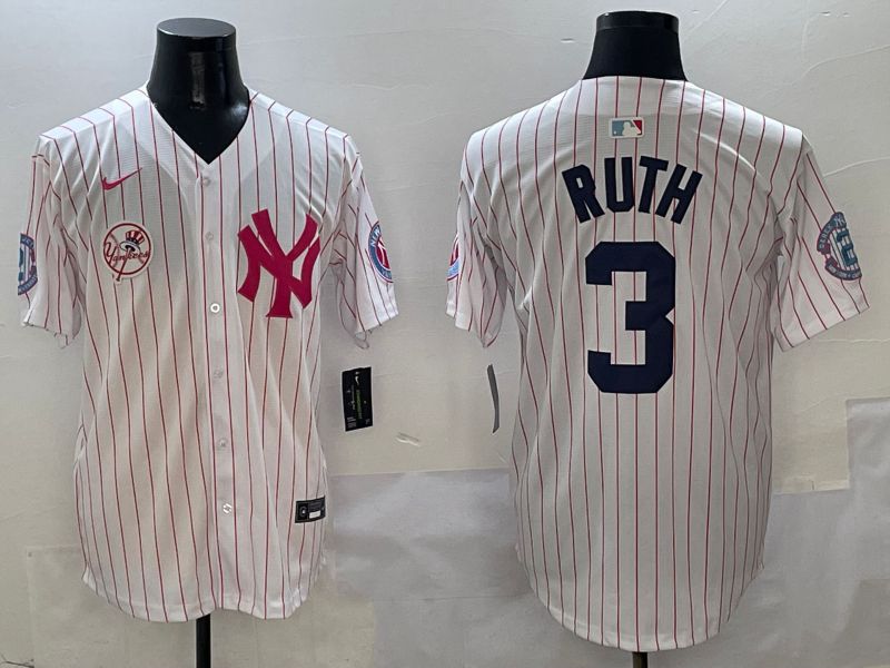 Men New York Yankees #3 Ruth White Stripe Jointly Name Nike 2025 MLB Jersey style 7->charlotte hornets->NBA Jersey